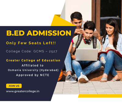 B.Ed Admission open in medchal hyderabad, with or without tsedcet